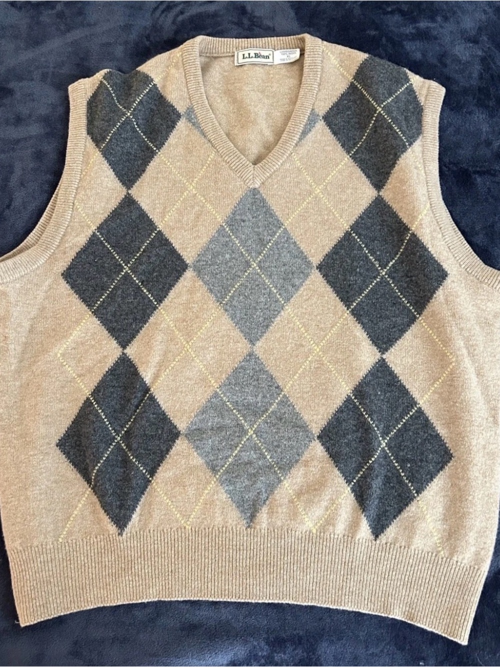 LL Bean Vintage Lambswool Knit Argyle Sweater Vest- Size XL- Made In Scotland